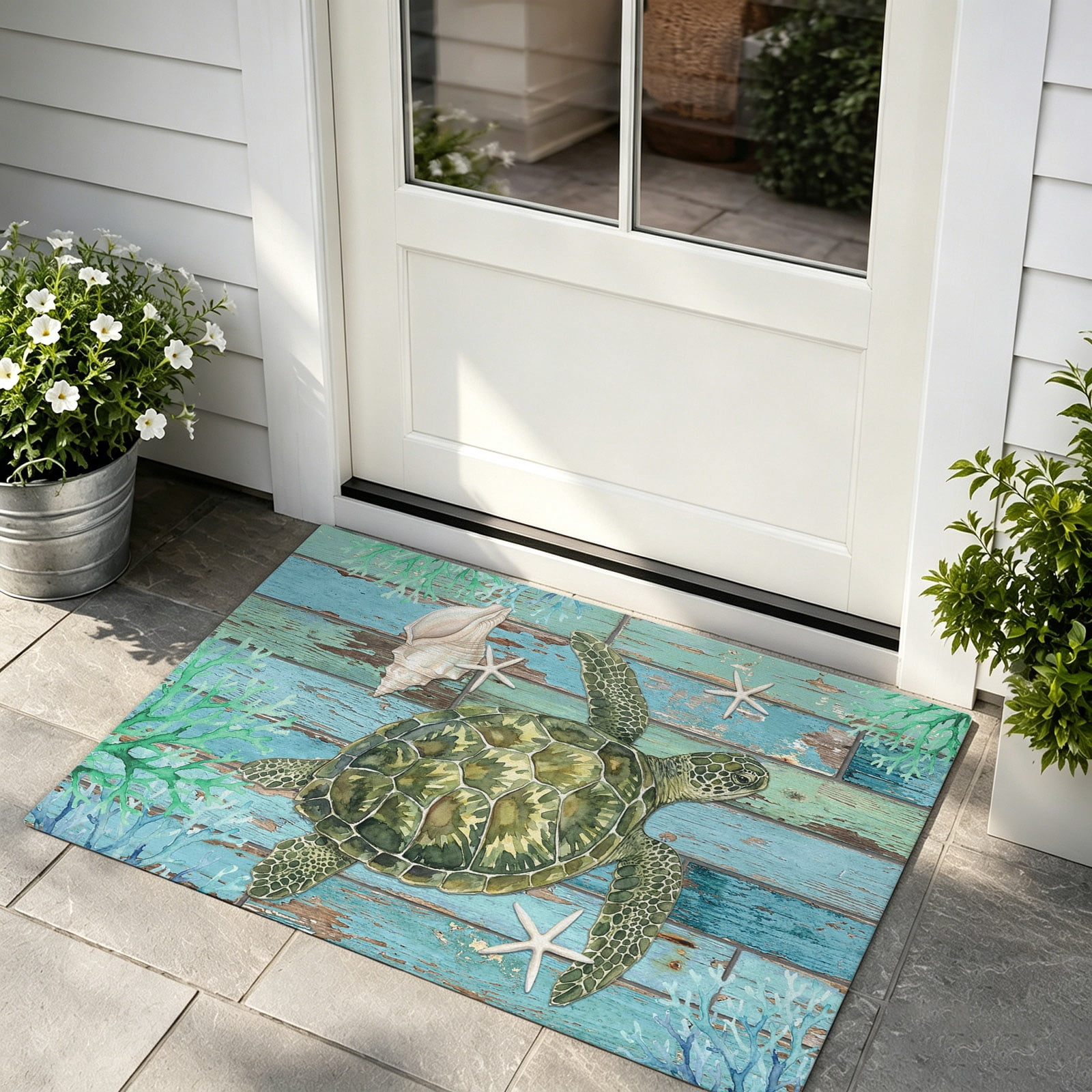 Turtle Outside Rugs Door Mat 18x30in Sea Turtle Coastal Absorbent Non-Slip Washable Doormat ...