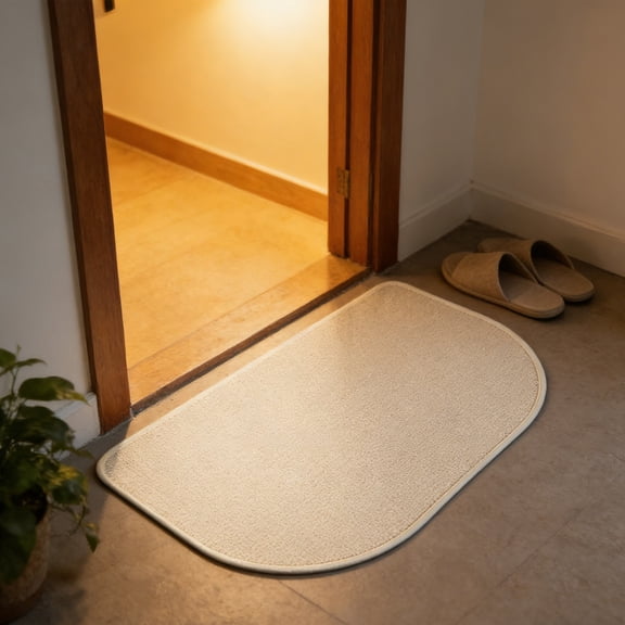 Door Mat 24" x 16", Non Washable Entry Rug, Low Profile Absorbent Doormat for Front Door, Back Door, Entryway, Kitchen âBeige(Large Rounded Corner)