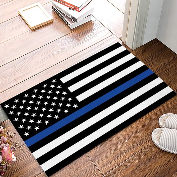 Door Mat 30 x 18 Inch Welcome Mat Front Floor Mats, Non Slip Indoor Carpet/Absorbent Outdoor Shoes Scraper, USA American Flag with Blue Line Low-Profile Rugs Doormats for Entryway