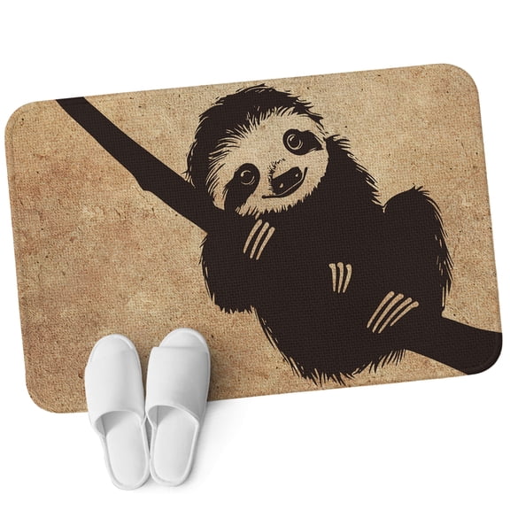 Door Mat 31.5"x47.2", Black Brown Sloth Non Slip Backing & Low Profile Area Rugs for Entryway Hallway, Absorbent Soft Floor Mat Small Carpet for Living Room Bedroom Vintage Art Animals Silhouettes