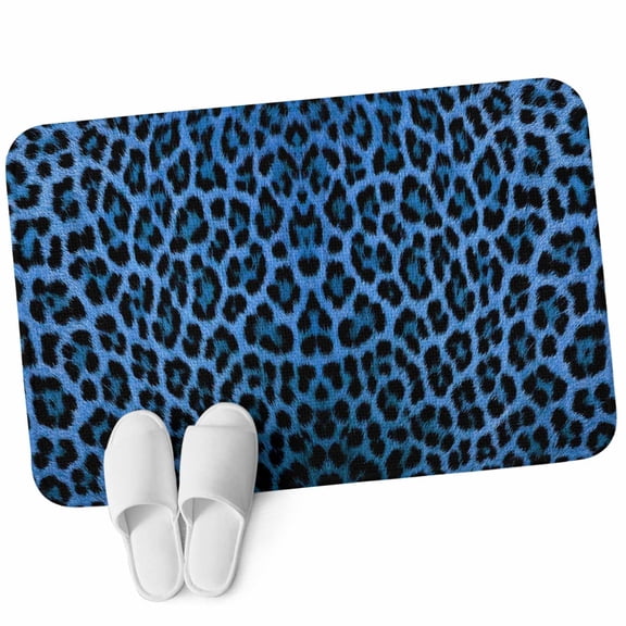 Door Mat 31.5"x47.2", Blue Leopard Print Non Slip Backing & Low Profile Area Rugs for Entryway Hallway, Absorbent Soft Floor Mat Small Carpet for Living Room Vintage Abstract Animal Patterned Art