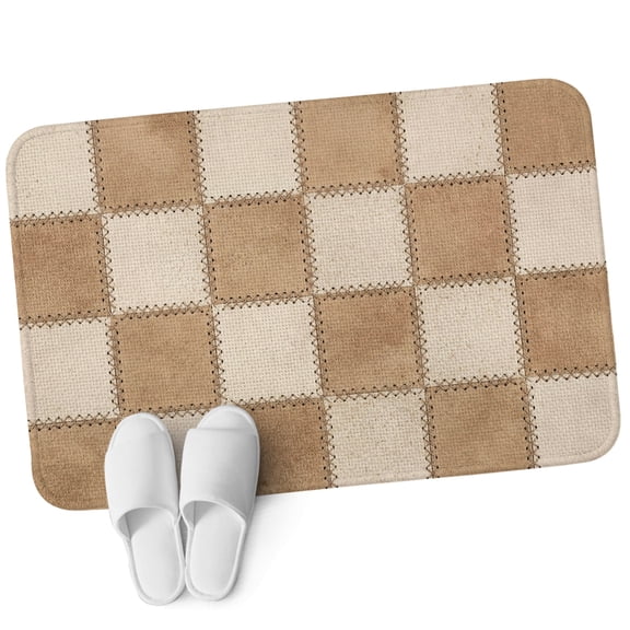 Door Mat 31.5"x47.2", Brown Beige Checkered Non Slip Backing & Low Profile Area Rugs for Entryway Hallway, Absorbent Soft Floor Mat Small Carpet for Living Room Bedroom Modern Farmhouse Plaid Burlap
