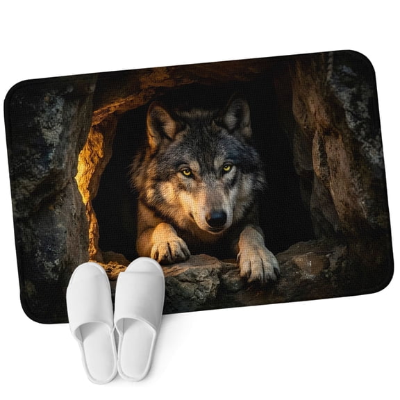 Door Mat 31.5"x47.2", Cabin Wolf Non Slip Backing & Low Profile Area Rugs for Entryway Hallway, Absorbent Soft Floor Mat Small Carpet for Living Room Bedroom Farmhouse Animals Black
