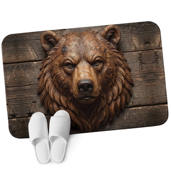 Door Mat 31.5"x47.2", Carved Bear Head Non Slip Backing & Low Profile Area Rugs for Entryway Hallway, Absorbent Soft Floor Mat Small Carpet for Living Room Bedroom Rustic Wood Cabin Lodge Brown