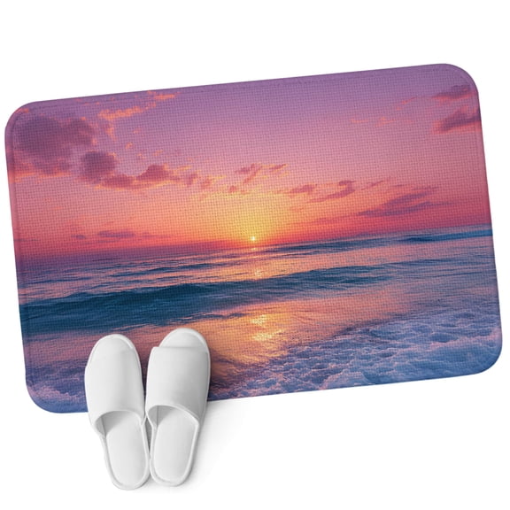 Door Mat 31.5"x47.2", Coastal Sunset Non Slip Backing & Low Profile Area Rugs for Entryway Hallway, Absorbent Soft Floor Mat Small Carpet for Living Room Bedroom Summer Beach Seaside Ocean Waves