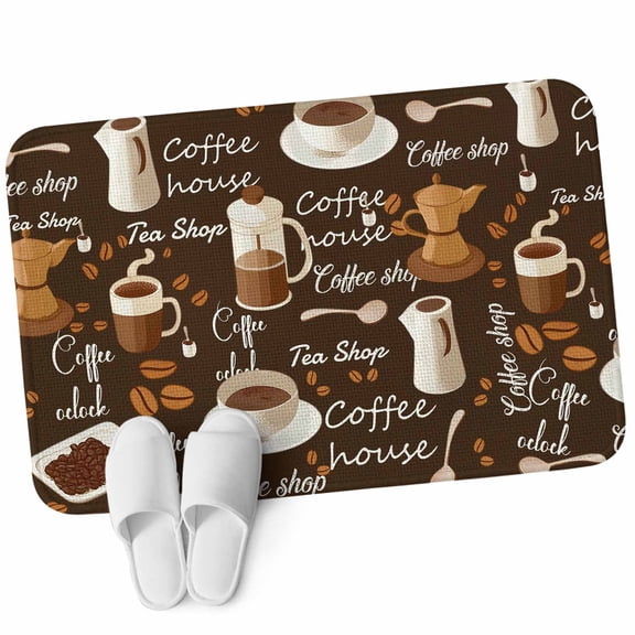 Door Mat 31.5"x47.2", Coffee Non Slip Backing & Low Profile Area Rugs for Entryway Hallway, Absorbent Soft Floor Mat Small Carpet for Living Room Bedroom Brown Retro Coffee Theme Beans Latte Tea Cup