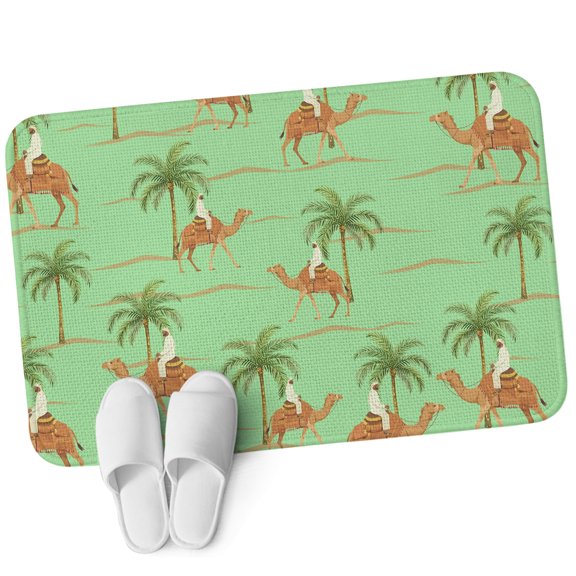 Door Mat 31.5"x47.2", Desert Camels Non Slip Backing & Low Profile Area Rugs for Entryway Hallway, Absorbent Soft Floor Mat Small Carpet for Living Room Bedroom Tropical Date Palm Trees Animal Green