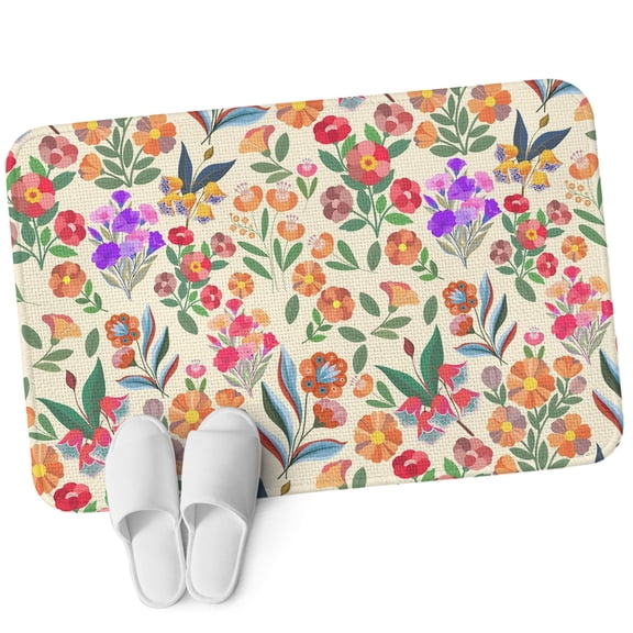 Door Mat 31.5"x47.2", Floral Non Slip Backing & Low Profile Area Rugs for Entryway Hallway, Absorbent Soft Floor Mat Small Carpet for Living Room Retro Botanical Flowers Leaves Spring Beige