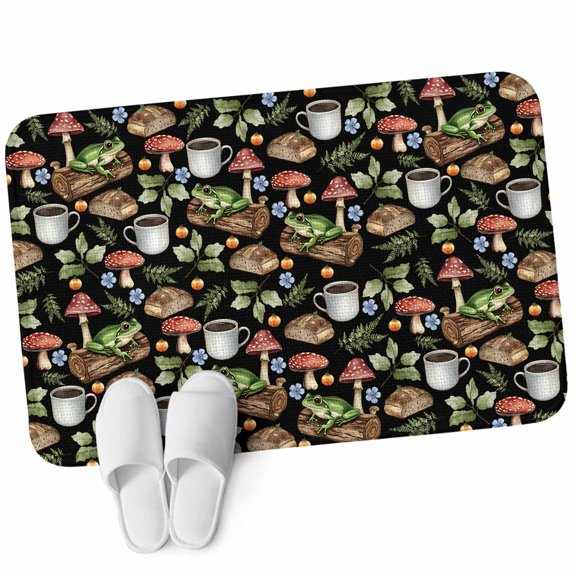 Door Mat 31.5"x47.2", Frog Mushroom Non Slip Backing & Low Profile Area Rugs for Entryway Hallway, Absorbent Soft Floor Mat Small Carpet for Living Room Bedroom Red Brown Coffee Plant Black Idyllic