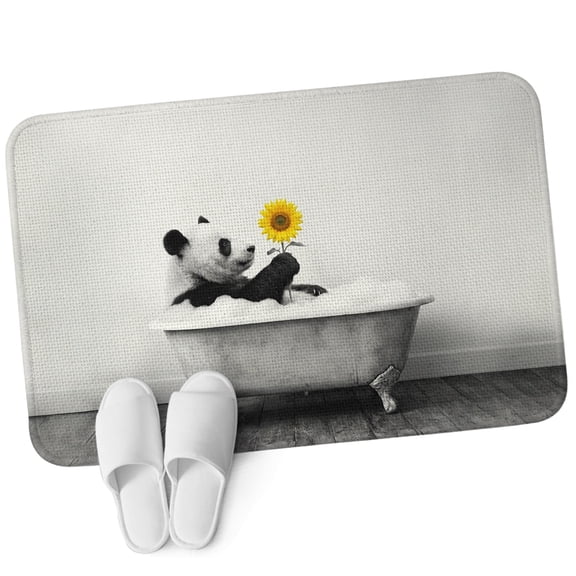 Door Mat 31.5"x47.2", Funny Panda Non Slip Backing & Low Profile Area Rugs for Entryway Hallway, Absorbent Soft Floor Mat Small Carpet for Living Room Cute Art Vintage Lovely Animals on Bathtub