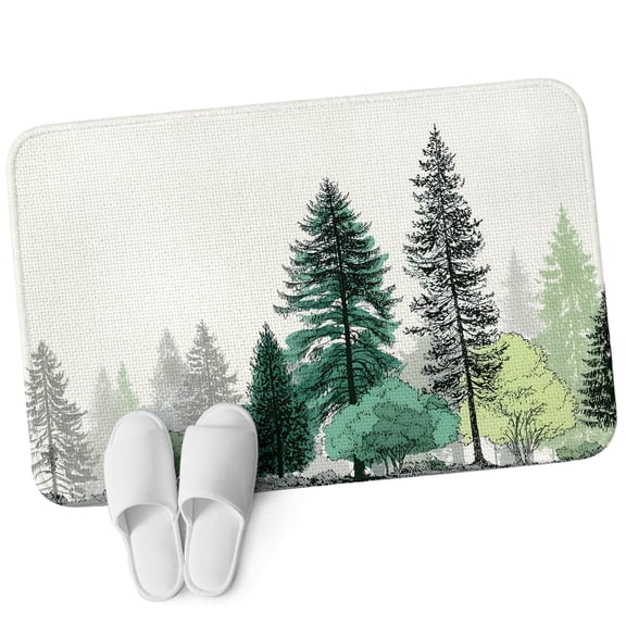 Door Mat 31.5"x47.2", Green Pine Tree Non Slip Backing & Low Profile Area Rugs for Entryway Hallway, Absorbent Soft Floor Mat Small Carpet for Living Room Bedroom Farmhouse Nature Forest Landscape