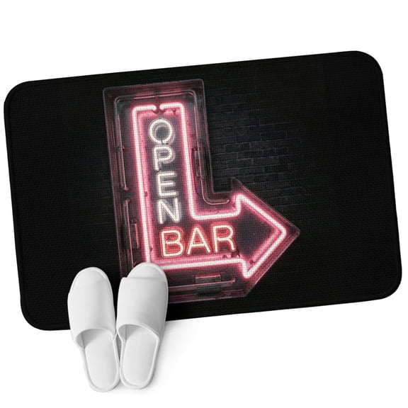 Door Mat 31.5"x47.2", Open Bar Sign Non Slip Backing & Low Profile Area Rugs for Entryway Hallway, Absorbent Soft Floor Mat Small Carpet for Living Room Bedroom Modern Neon Light Geometric Graffiti