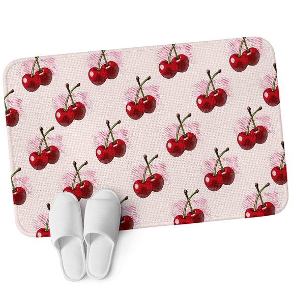 Door Mat 31.5"x47.2", Pink Cherry Non Slip Backing & Low Profile Area Rugs for Entryway Hallway, Absorbent Soft Floor Mat Small Carpet for Living Room Bedroom Farmhouse Watercolor Cherries Fruits