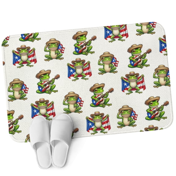 Door Mat 31.5"x47.2", Puerto Rico Flags Non Slip Backing & Low Profile Area Rugs for Entryway Hallway, Absorbent Soft Floor Mat Small Carpet for Living Room Cartoon Funny Frogs Animals Guitar Hats