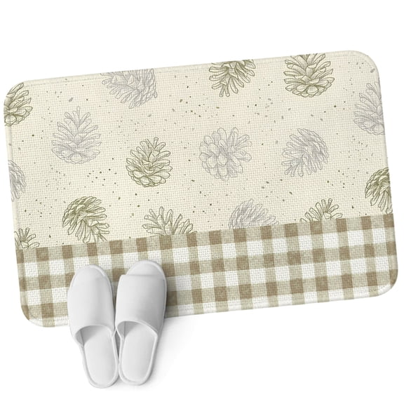 Door Mat 31.5"x47.2", Sage Green Pine Cones Non Slip Backing & Low Profile Area Rugs for Entryway Hallway, Absorbent Soft Floor Mat Small Carpet for Living Room Bedroom Modern Art Checkered Farmhouse