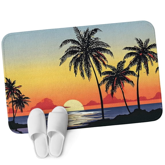 Door Mat 31.5"x47.2", Summer Beach Non Slip Backing & Low Profile Area Rugs for Entryway Hallway, Absorbent Soft Floor Mat Small Carpet for Living Room Tropical Palm Tree Orange Sunset Seaside