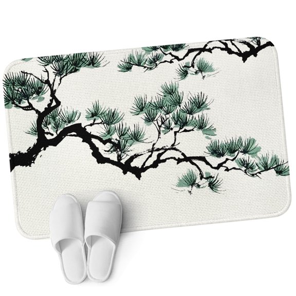Door Mat 31.5"x47.2", Teal Pine Tree Non Slip Backing & Low Profile Area Rugs for Entryway Hallway, Absorbent Soft Floor Mat Small Carpet for Living Room Bedroom Farmhouse Botanical Country