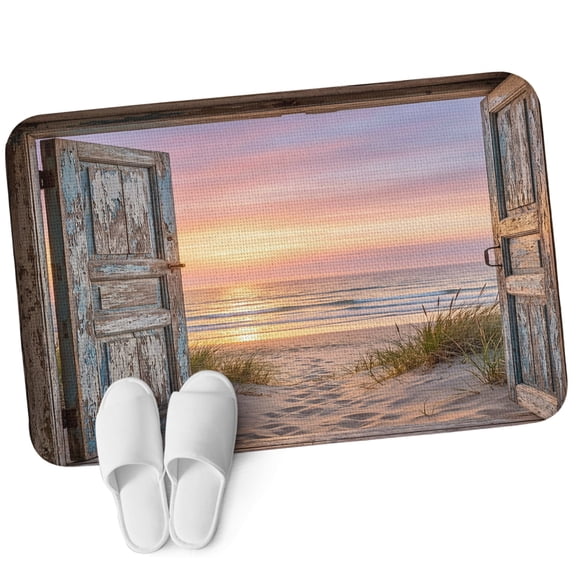 Door Mat 31.5"x47.2", Vintage Door Coastal Non Slip Backing & Low Profile Area Rugs for Entryway Hallway, Absorbent Soft Floor Mat Small Carpet for Living Room Bedroom Sunset Seaside Summer Beach