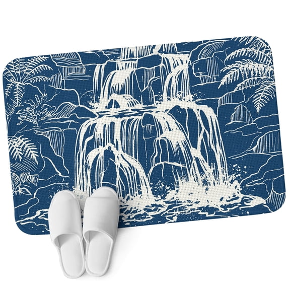 Door Mat 31.5"x47.2", Waterfall Non Slip Backing & Low Profile Area Rugs for Entryway Hallway, Absorbent Soft Floor Mat Small Carpet for Living Room Blue Chic Vintage Tree Plants Natural Scenery Art