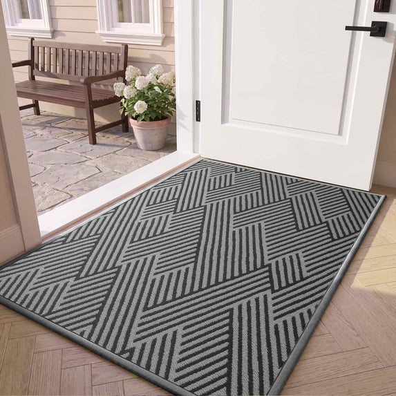 Door Mat 31"x47", Non Slip Low-Profile Indoor Outdoor Doormat, Dirt Resistant Absorbent Front Porch Welcome Mat, Washable Easy Clean Entryway Rug, Gray