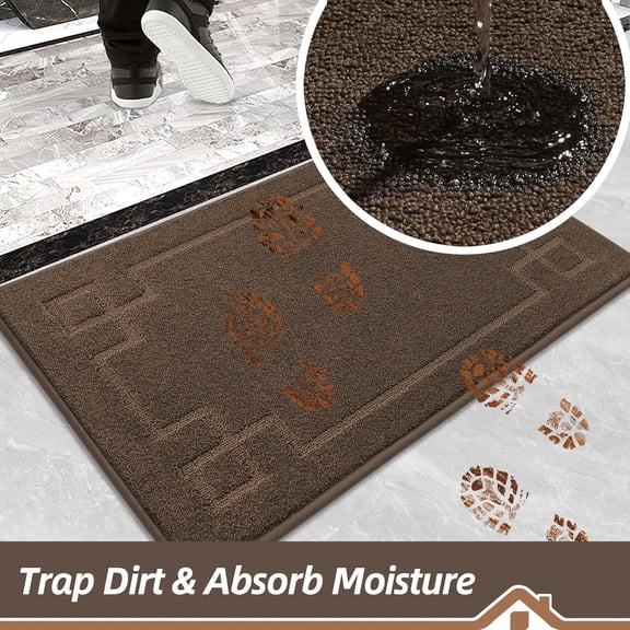 Door Mat 32" x 48", Non-Slip Indoor Entryway Rug - Brown