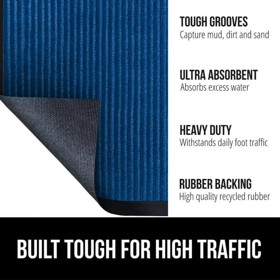 Door Mat, 72x48, Heavy Duty Welcome Mats, Commercial Office Space Doormat, Waterproof, Fade Resistant, Strong Rubber Backing, Low Profile, Shoe and Boot Scraper, Blue
