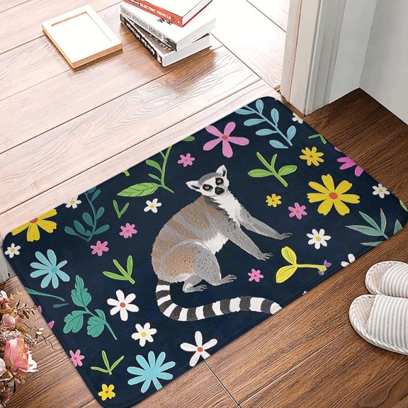 Door Mat Absorbent Non-Slip Welcome Mats Washable Kitchen Rugs for Entryway Front Door Mat Animals Lemur Flowers Pattern Doormat Outdoor Indoor Entrance Doormat for Bedroom Kitchen Porch 16x24 Inch