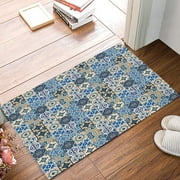 Door Mat for Bedroom Decor, Blue Vintage Floral Floor Mats, Holiday Rugs for Living Room, Absorbent Non-Slip Bathroom Rugs Home Decor Kitchen Mat Area Rug 18x30 Inch