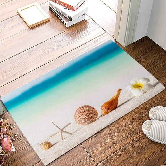 Door Mat for Bedroom Decor, Happy Summer Ocean Themed Coastal Beach Seashell Floor Mats, Holiday Rugs for Living Room, Absorbent Non-Slip Bathroom Rugs Home Decor Kitchen Mat Area Rug 18x30 Inch