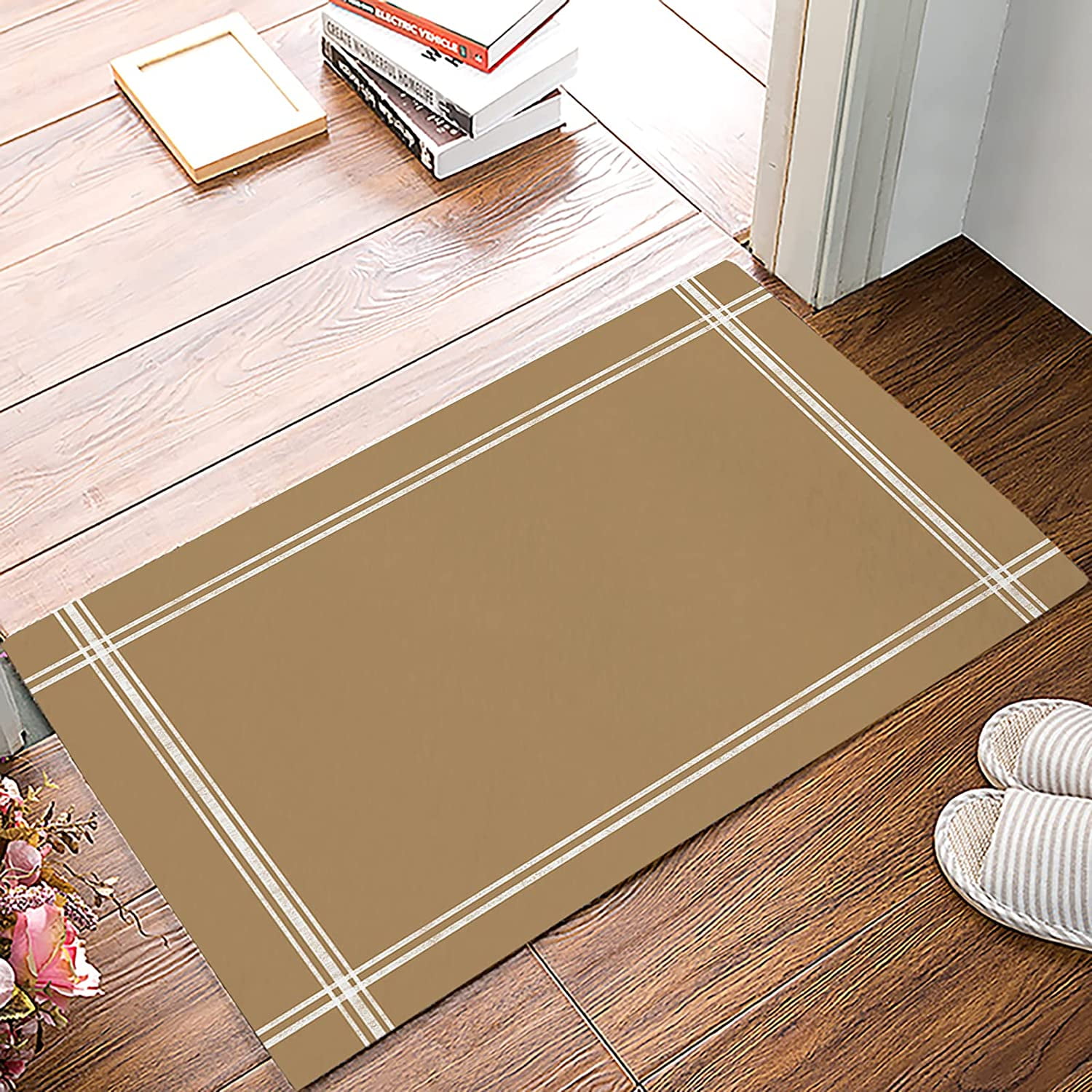 Door Mat for Bedroom Decor, Khaki Solid Color Floor Mats, Holiday Rugs