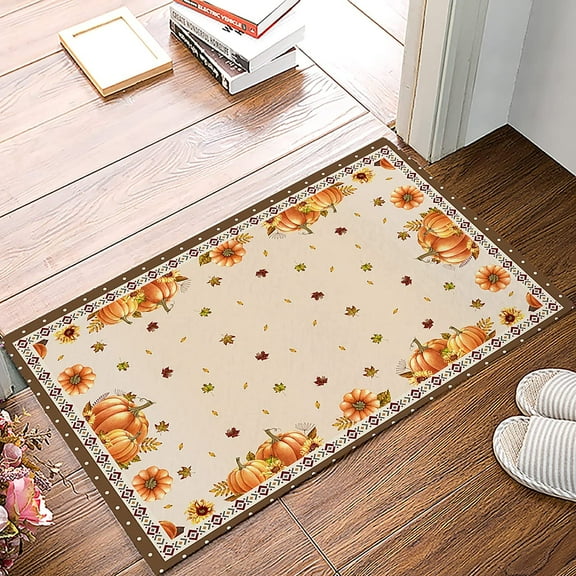 Door Mat for Bedroom Decor, Orange Pumpkin Seasonal Fall Harvest Thanskgiving Autumn Leaf Floor Mats, Absorbent Rugs for Living Room, Non-Slip Bathroom Rugs Home Decor Kitchen Mat Area Rug 18x30 Inch