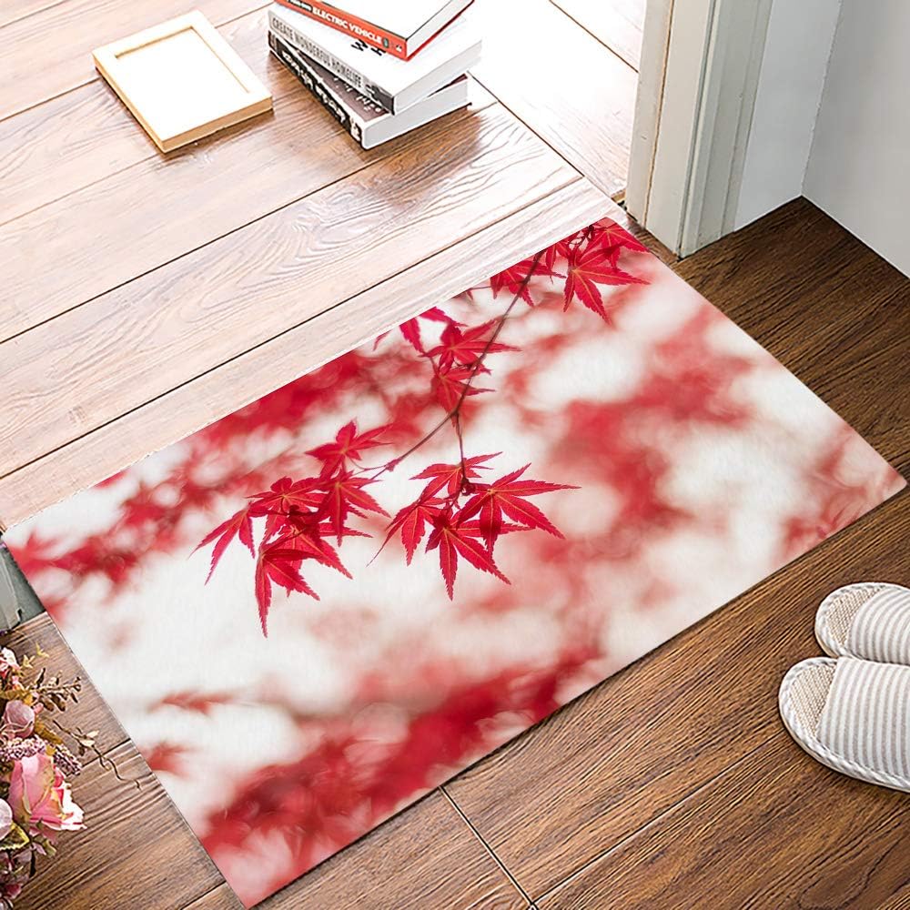 Door Mat for Bedroom Decor, Red Maple Leaf Floor Mats, Holiday Rugs for