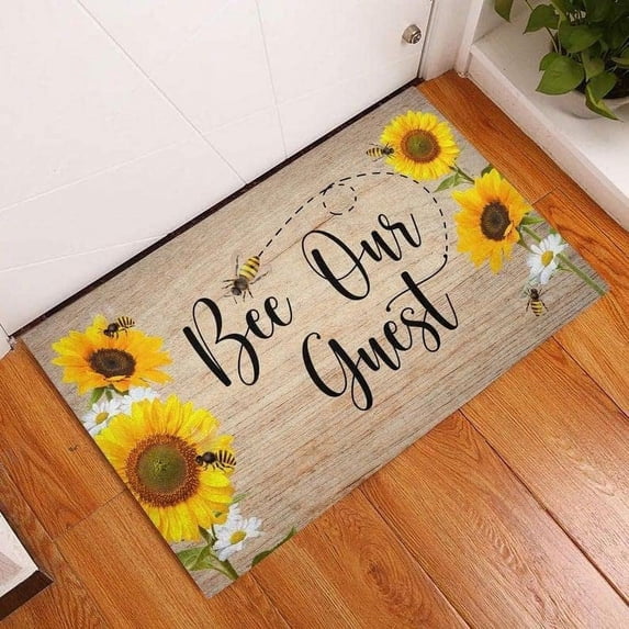 Door Mat Bee Our Guest Sunflower and Daisy Insect Welcome Non-Slip Mats Funny Doormat Decor for Bathroom Kitchen Front Porch Rugs Home Decor Entrance 18*30in