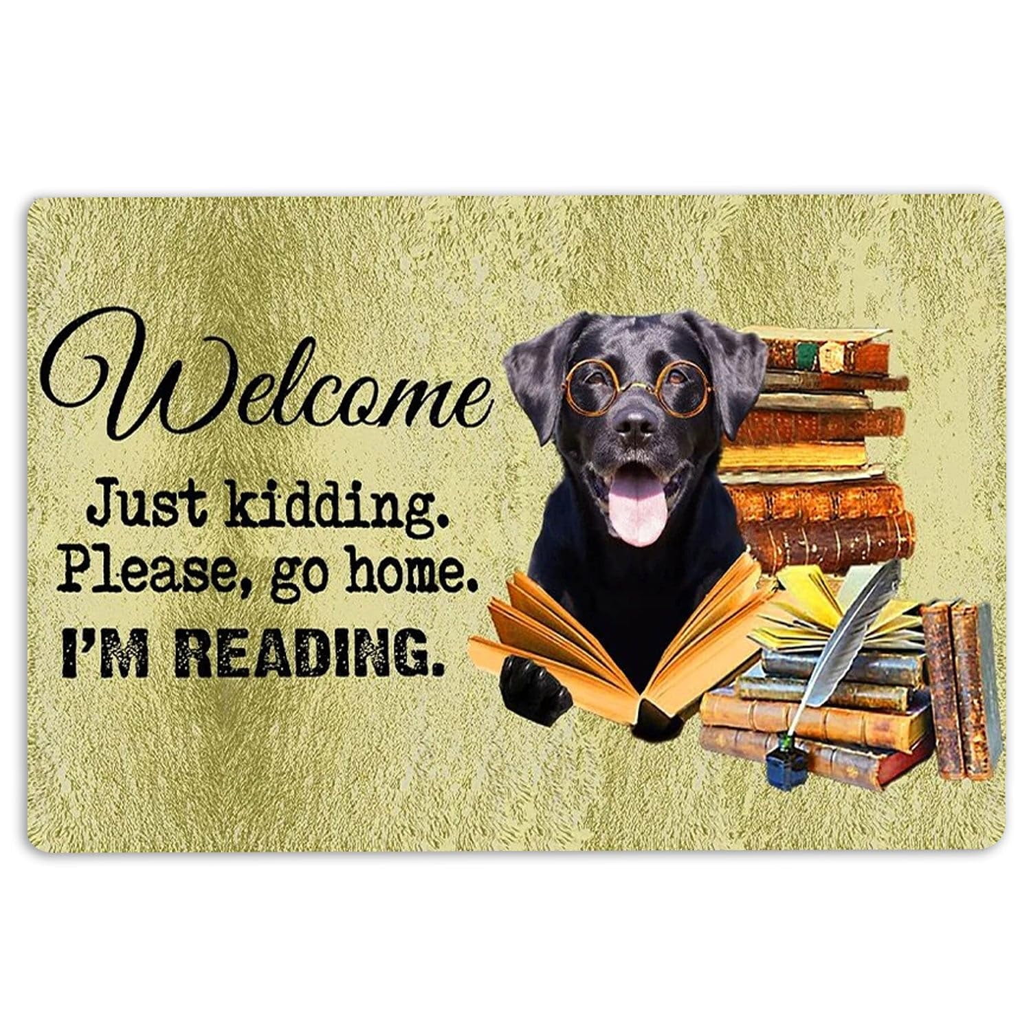 Door Mat Black Labrador Dog and Book Please Go Home I'm Reading Welcome ...