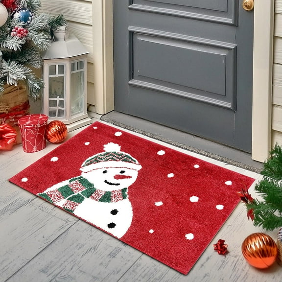Door Mat Christmas Doormat Winter Christmas Red Outdoor Rug Leaves Decor Floor Front Door Mat Non-Slip Entrance Mat For Home Kitchen Bathroom Decorations Christmas Floor Mat
