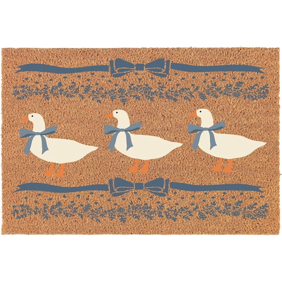 Door Mat Coco Coir Doormat Vintage Blue Ribbon Goose White (24" x 16")
