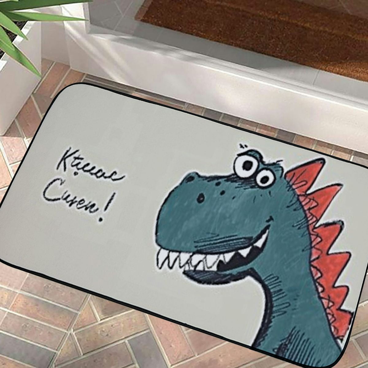 Door Mat Dinosaur , Outdoor Entrance,Front Porch Door Mat,Easy to Clean