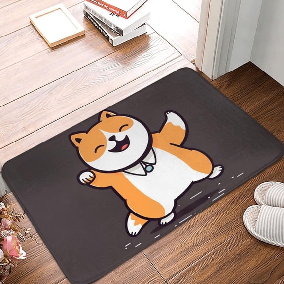 Door Mat Front Door Mats Cartoon Shiba Inu Dancing Print Welcome Doormat Absorbent Non-Slip Entrance Mat Soft Flannel Rugs Washable Carpet for Christmas Decor Indoor Outdoor 16''x 24''