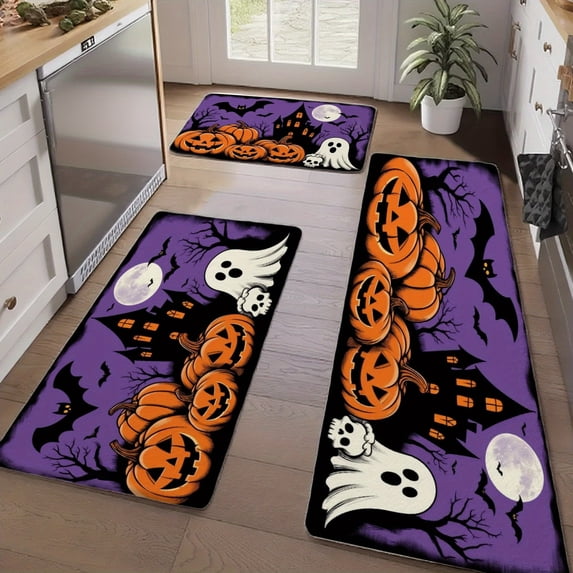 Door Mat, Halloween Welcome Door Mat, Kitchen Flannel Mat, Home Decor for Front Door, Kitchen, Bathroom, Halloween Pumpkin Ghosts, Great Halloween Gift for Family and Friends.