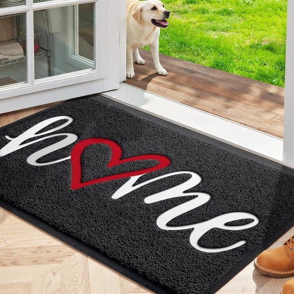 Door Mat Home Welcome Mats Outdoor and Indoor, Heavy-Duty Low-Profile Non-Slip Front Welcome Mat for Home Entrance, Outside Entry, Yard, Floor, Patio (30''x17.5'', Black)