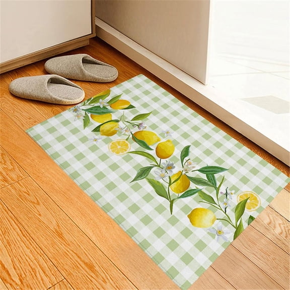 Door Mat Indoor Bathroom Rug Soft Carpet, Spring Yellow Fruits Lemon Green Leaf Washable Kitchen Doormat Entry Way Rug Pad Summer Farmhouse Lemon Welcome Mats for Front/Back Door