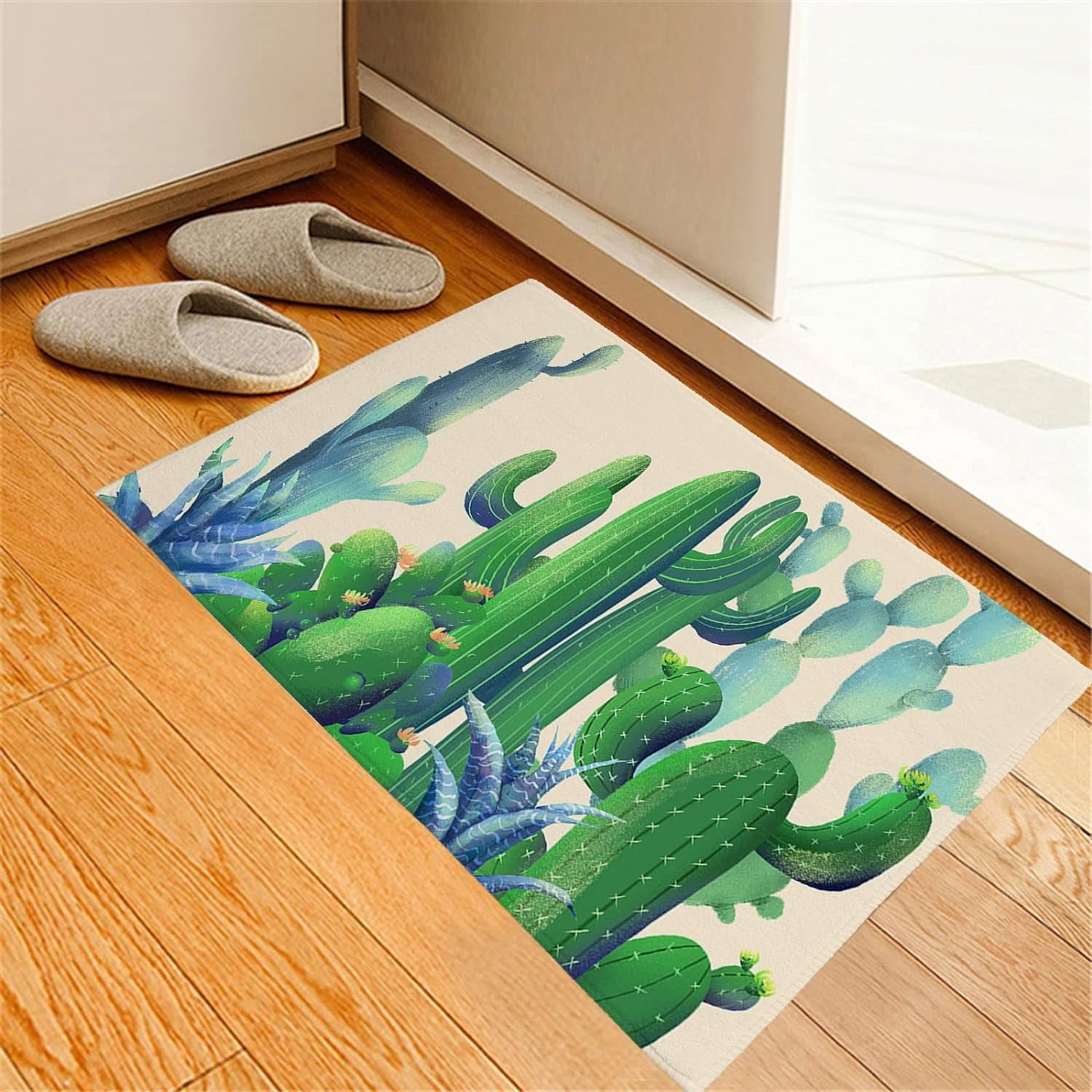 Door Mat Indoor Bathroom Rug Soft Carpet, Watercolor Summer Cactus