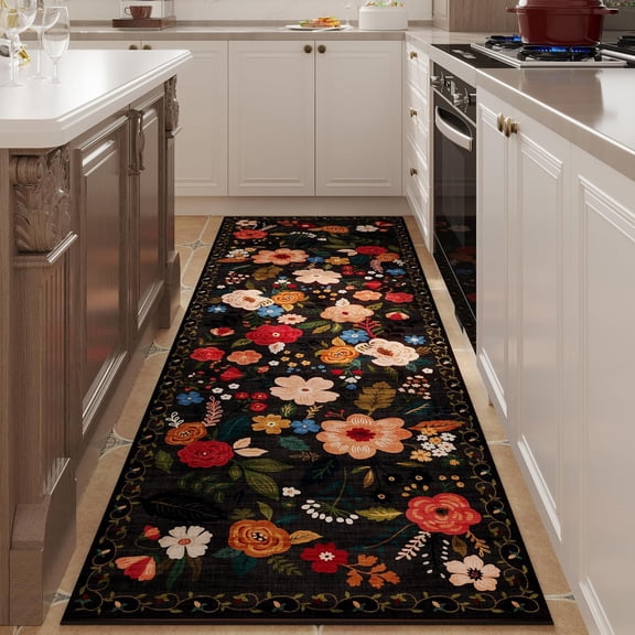 Door Mat Indoor Entrance  Machine Washable Boho Floral Small Area Rug Non-Slip Low Pile Throw Rugs for Entryway, Kitchen, Front Door Indoor Entrance, Entry