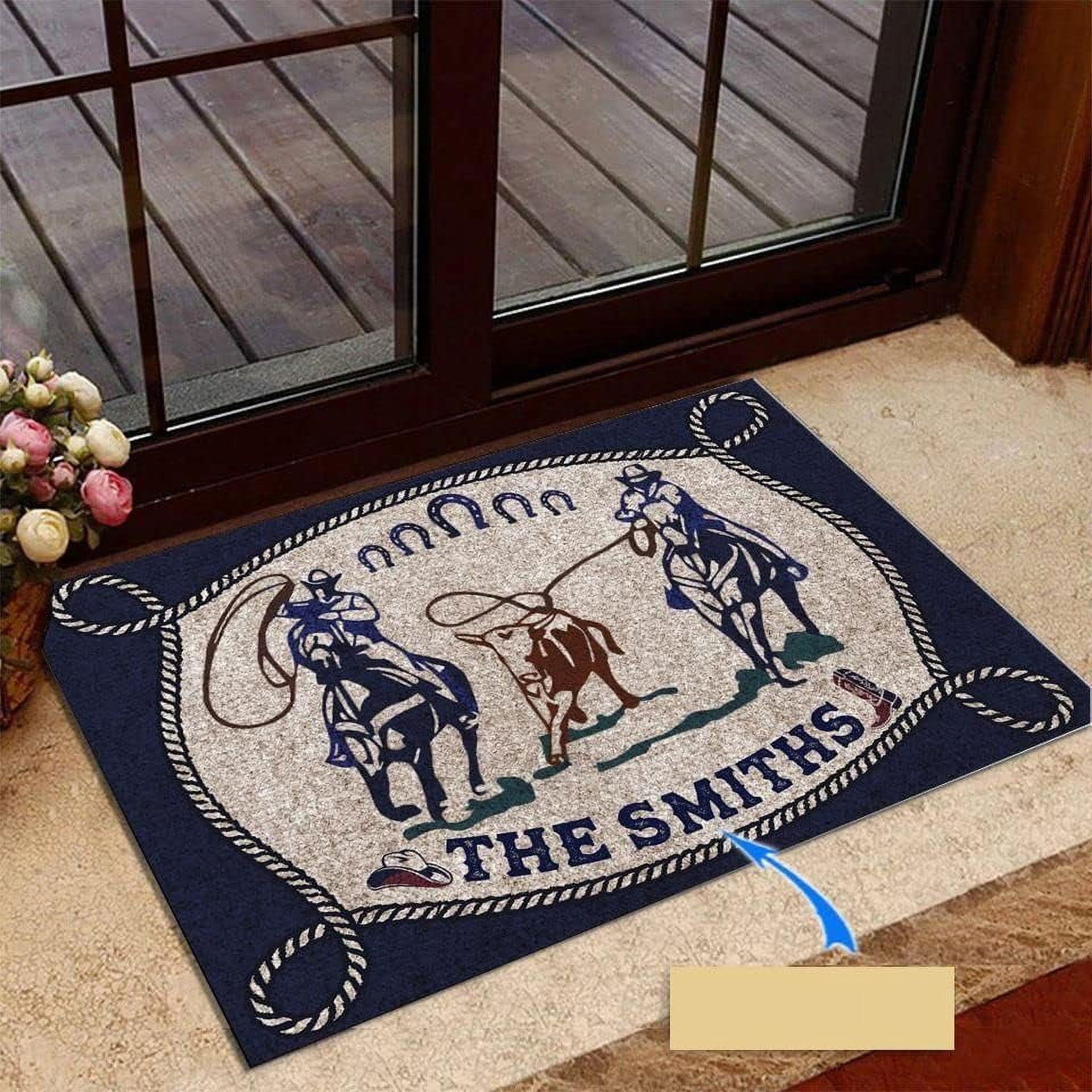 Door Mat Indoor Entrance Navy and White Funny Team Roping Doormat Home ...