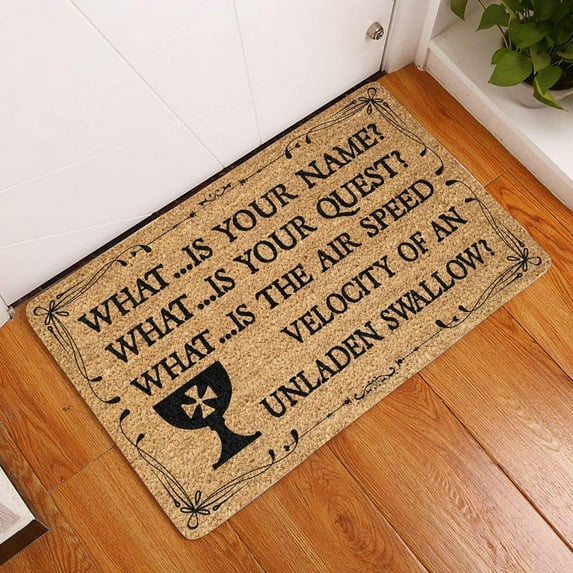 Door Mat Indoor Entrance Print Welcome Funny Doormat What is Your Name Velocity of an Unladen Swallow Doormat Home Decor Home Decor Housewarming Gift 20x32inch