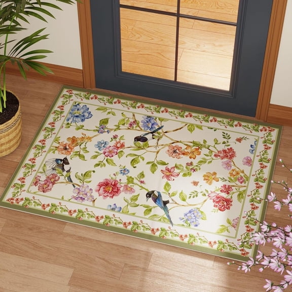 Door Mat Indoor Entrance Rug Machine Washable Floral Bird Magpies Animal Small Area Rug Non-Slip Low Pile Throw Rugs For Entryway, Kitchen, Front Door Indoor Entrance, Kids Room 3x5ft