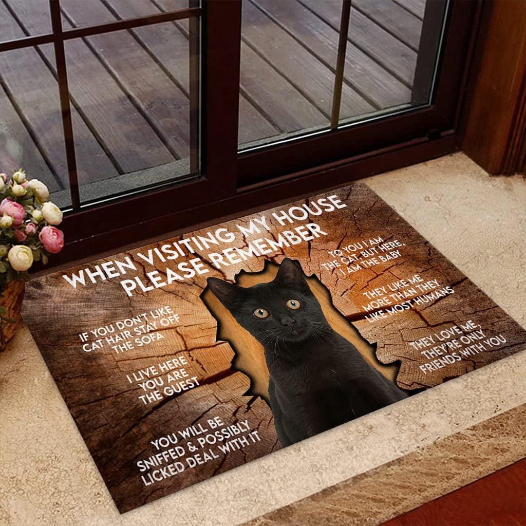 Black Cat Doormat | 24 x 36 | Coir | Ivory Taupe Base