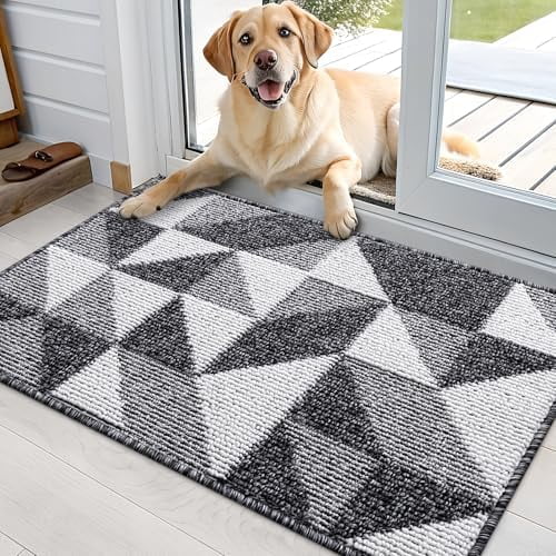 Door Mat Indoor Entrance Washable 36x24, Odor-Free Low-Profile Front Back Geometric Doormat, Absorbent Resist Dirt Entry Carpet, Easy to Clean Sturdy Inside Floor Mats for Entryway, Black