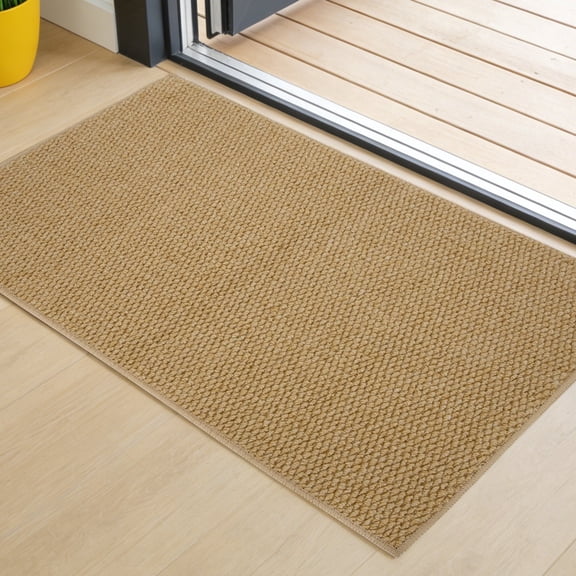 Door Mat Indoor Outdoor, 20" x 32" Dirt Trapper Doormat, Non-Slip Washable Entrance Mat, Dirt Resistant and Absorbent Welcome Mat, Low Profile Floor Mats for Front Back Door and Entryway, Beige