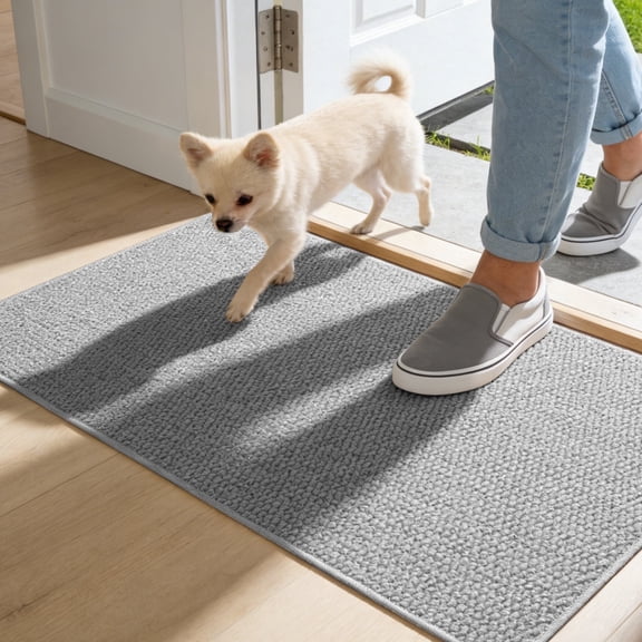 Door Mat Indoor Outdoor, 24" x 36" Non-Slip Doormat,Washable Entrance Mat,Dirt Resistant and Absorbent Welcome Mat, Low Profile Floor Mats for Front Back Door and Entryway, Gray